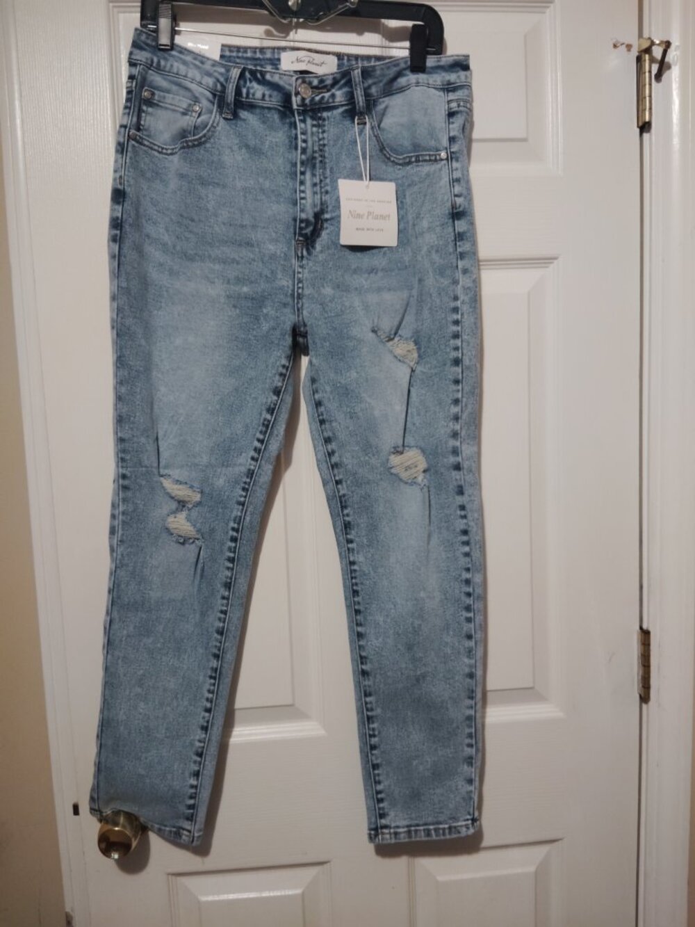 Nine Planet High Rise Skinny Destressed Jeans Size 13 Light Wash  Cotton Blend - Picture 2 of 5